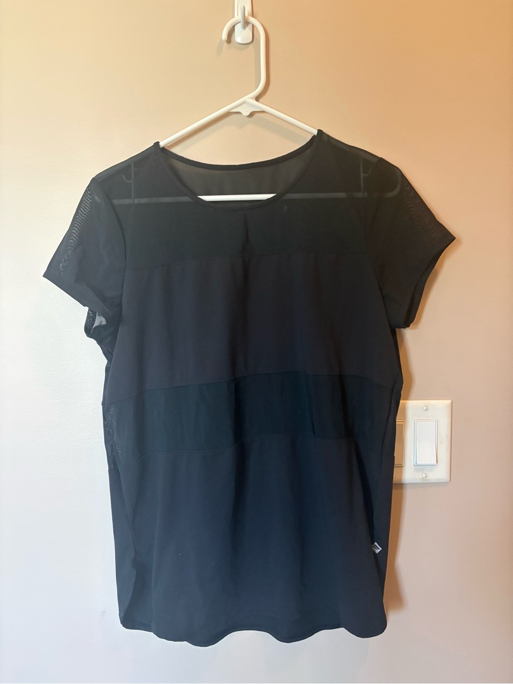 Fabletics Black Short Sleeve Mesh Panel Active Top